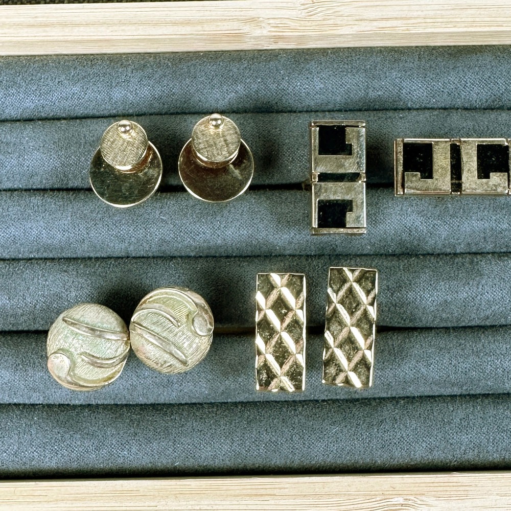 Lot of 4 Vintage Cufflinks Gold Tone Swank Shields Signed Mid Century Mens